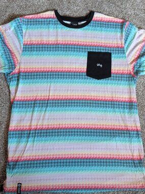 LRG Lightweight 3XL Short Sleeve Pocket Tee w. Horizontal Multicolor Stripes